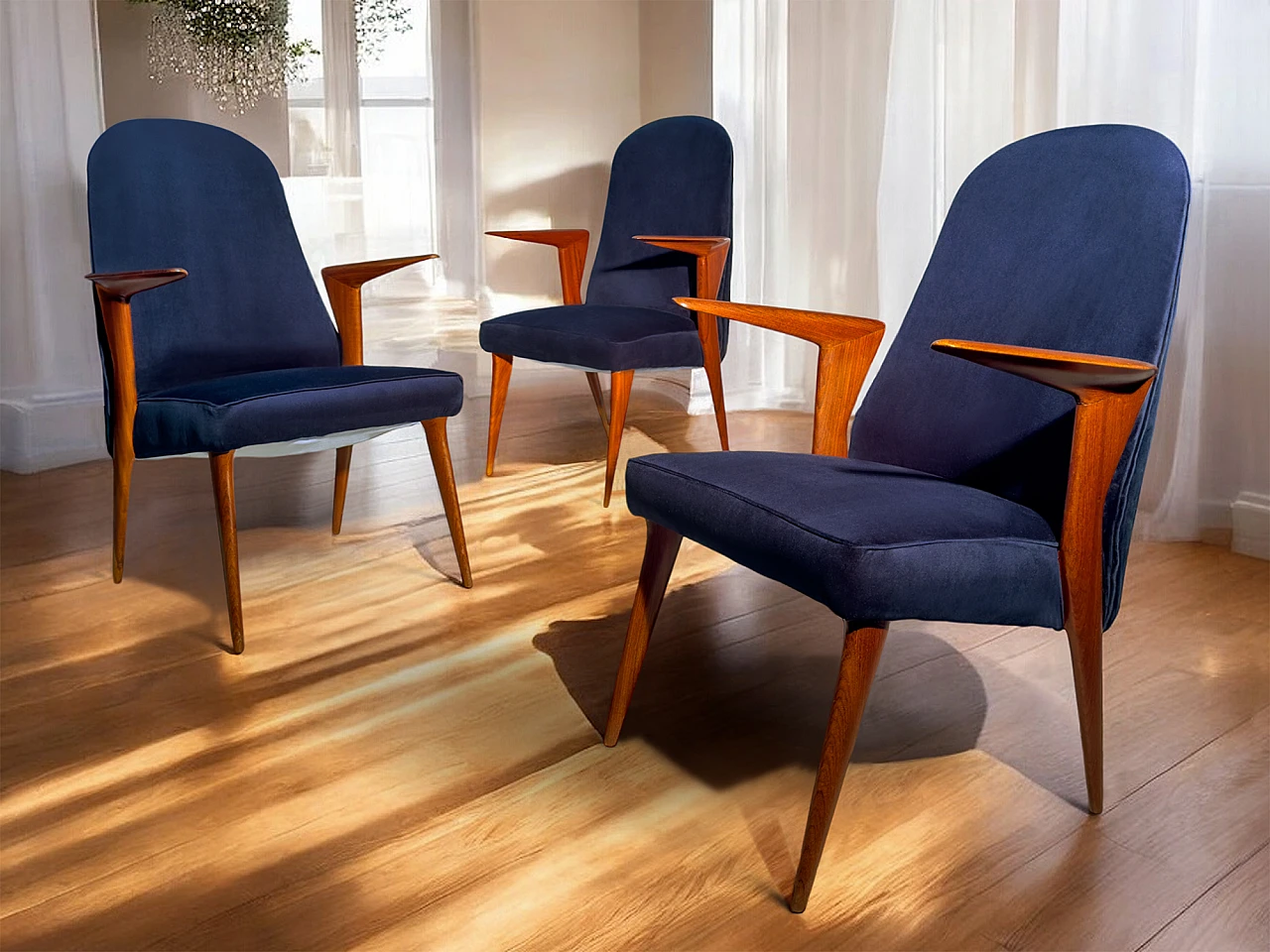 3 Italian Mid-Century chairs with armrests by Vittorio Dassi, 50s 6