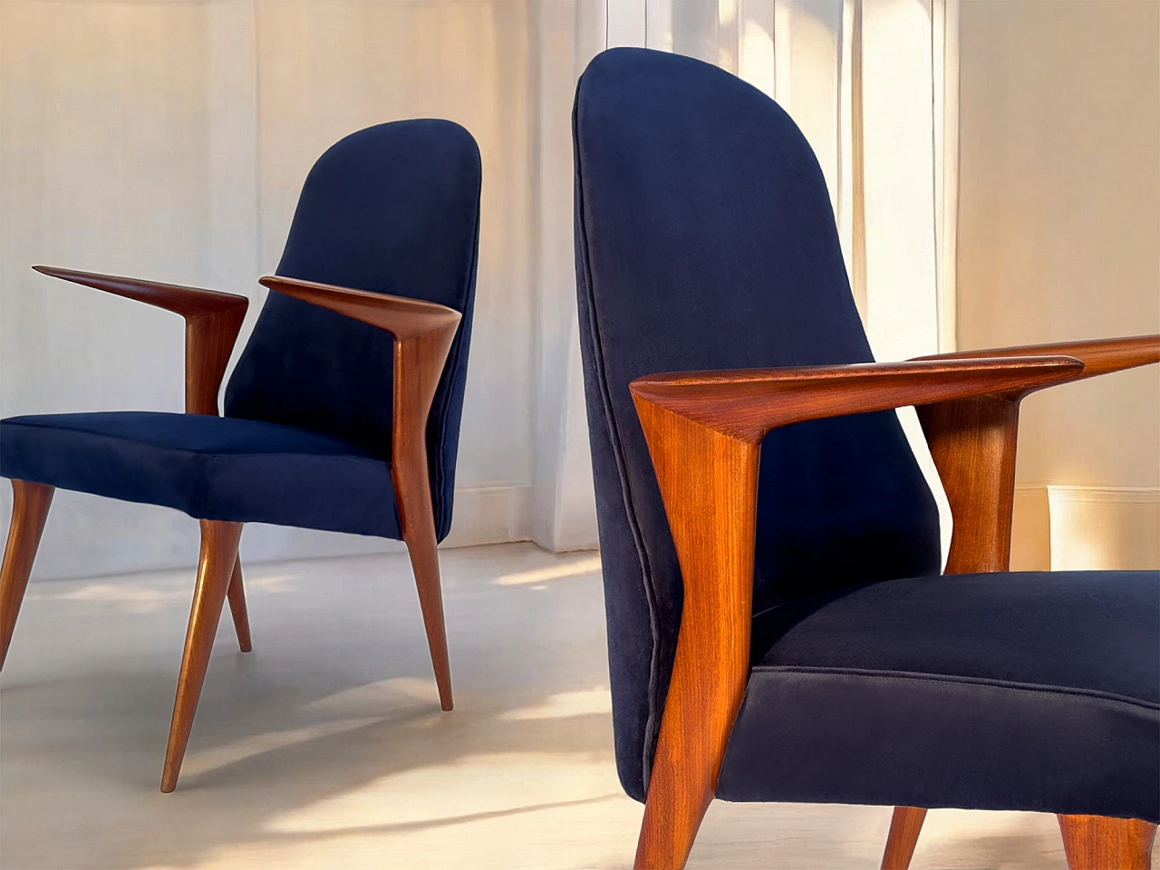 3 Italian Mid-Century chairs with armrests by Vittorio Dassi, 50s 7