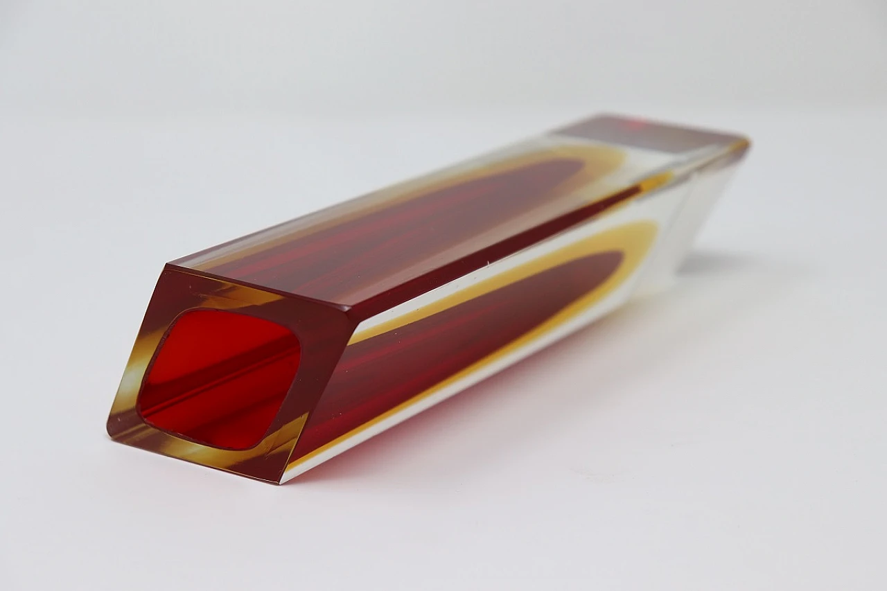 Red and yellow prism vase, Murano, 1970s 4