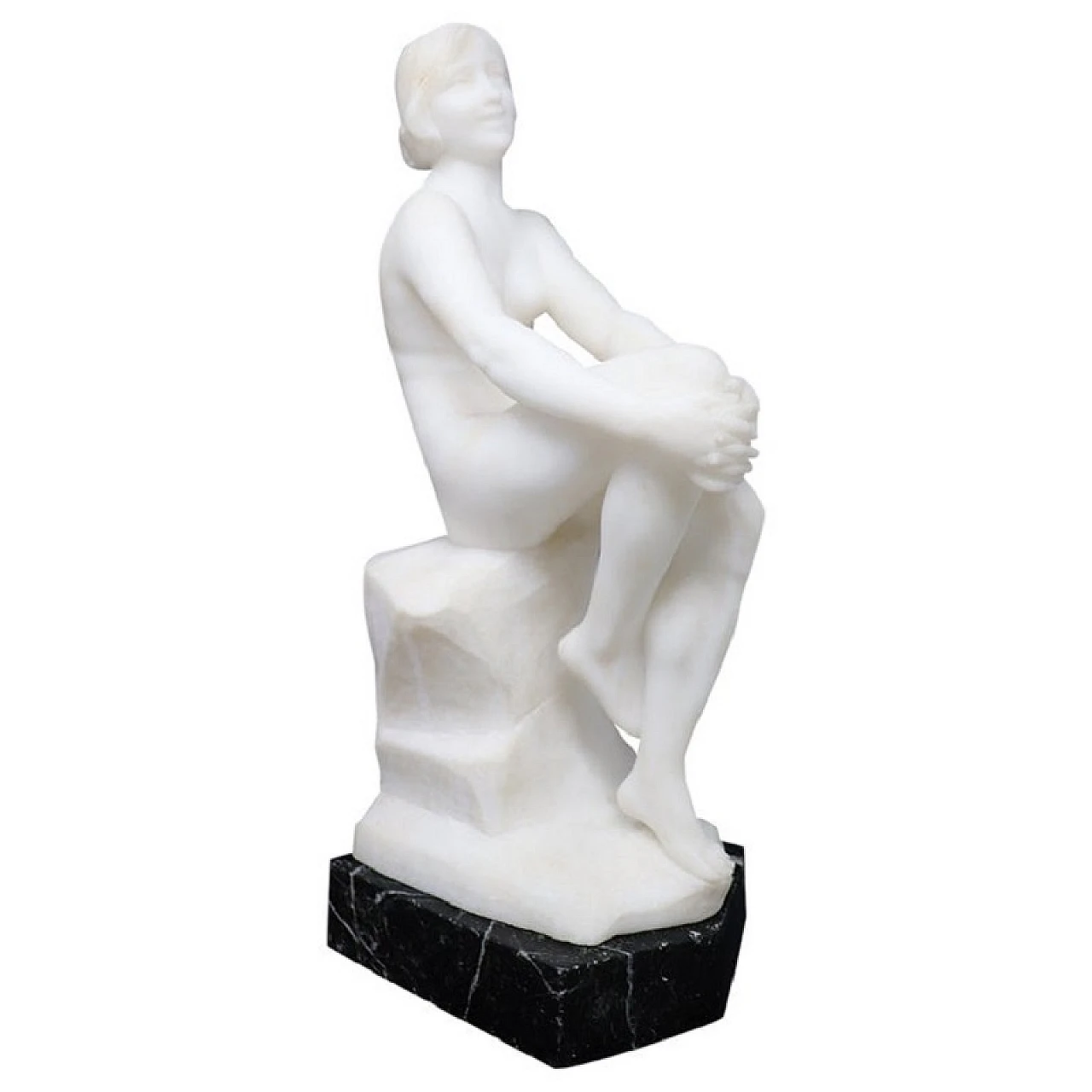 Nude woman, art deco sculpture in white marble, 30s 1