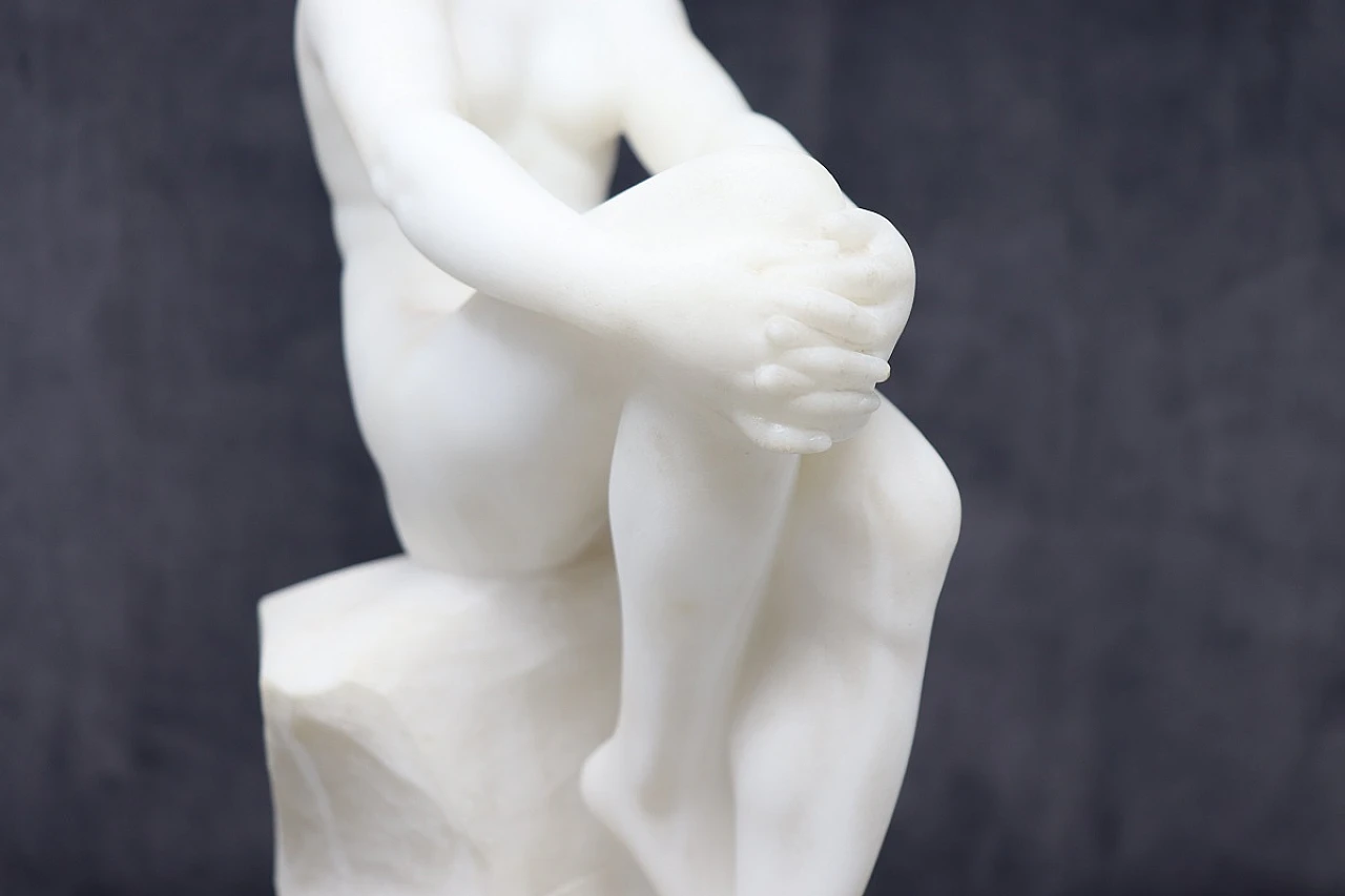 Nude woman, art deco sculpture in white marble, 30s 15