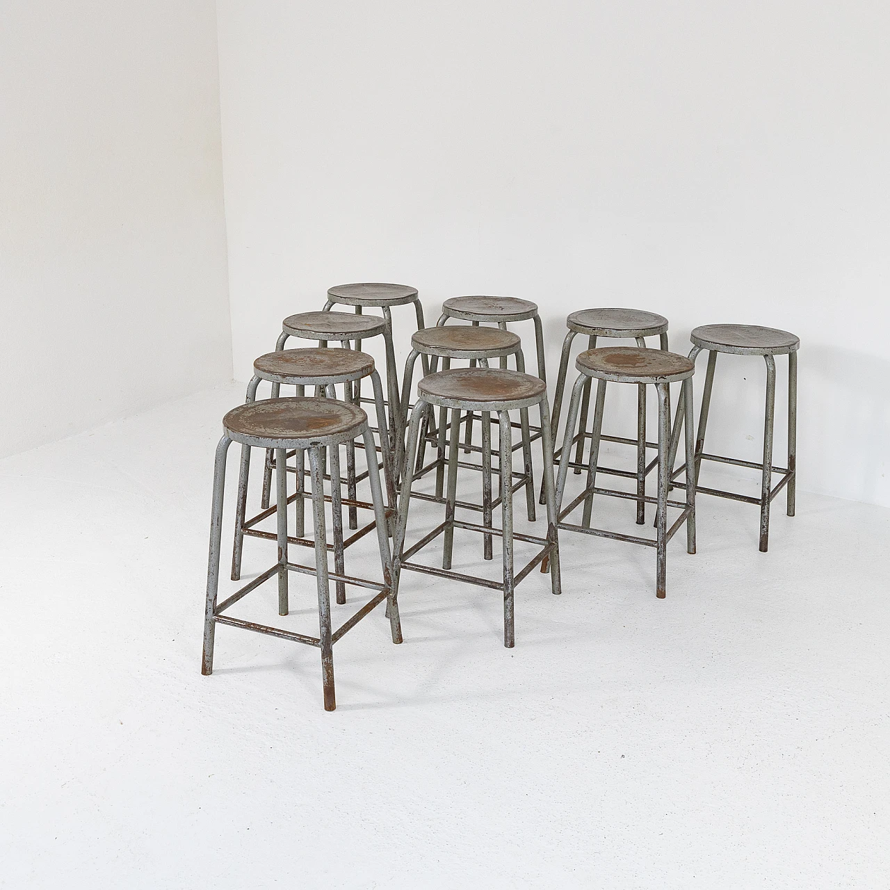 10 Industrial metal stools, 1970s 2