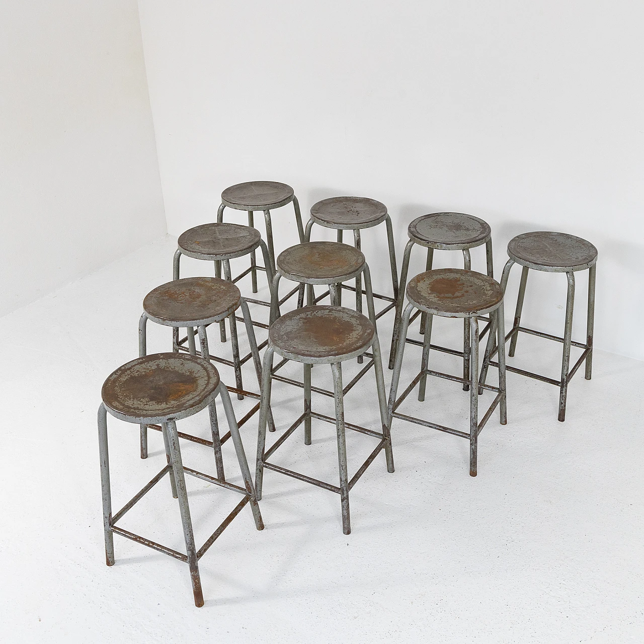 10 Industrial metal stools, 1970s 3