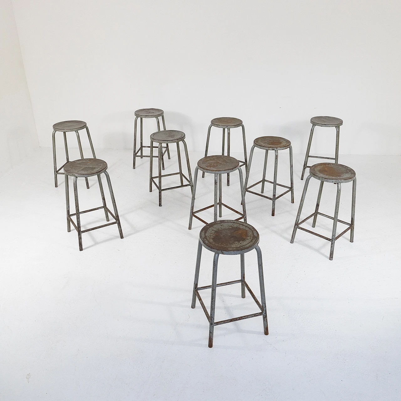 10 Industrial metal stools, 1970s 6