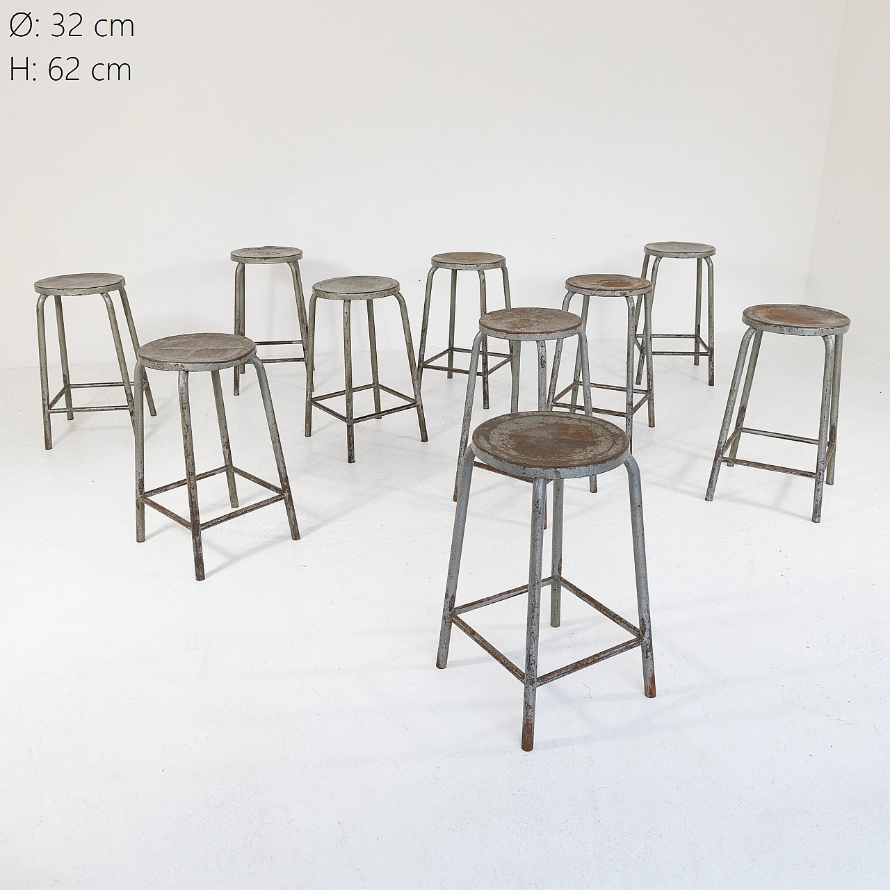 10 Industrial metal stools, 1970s 7