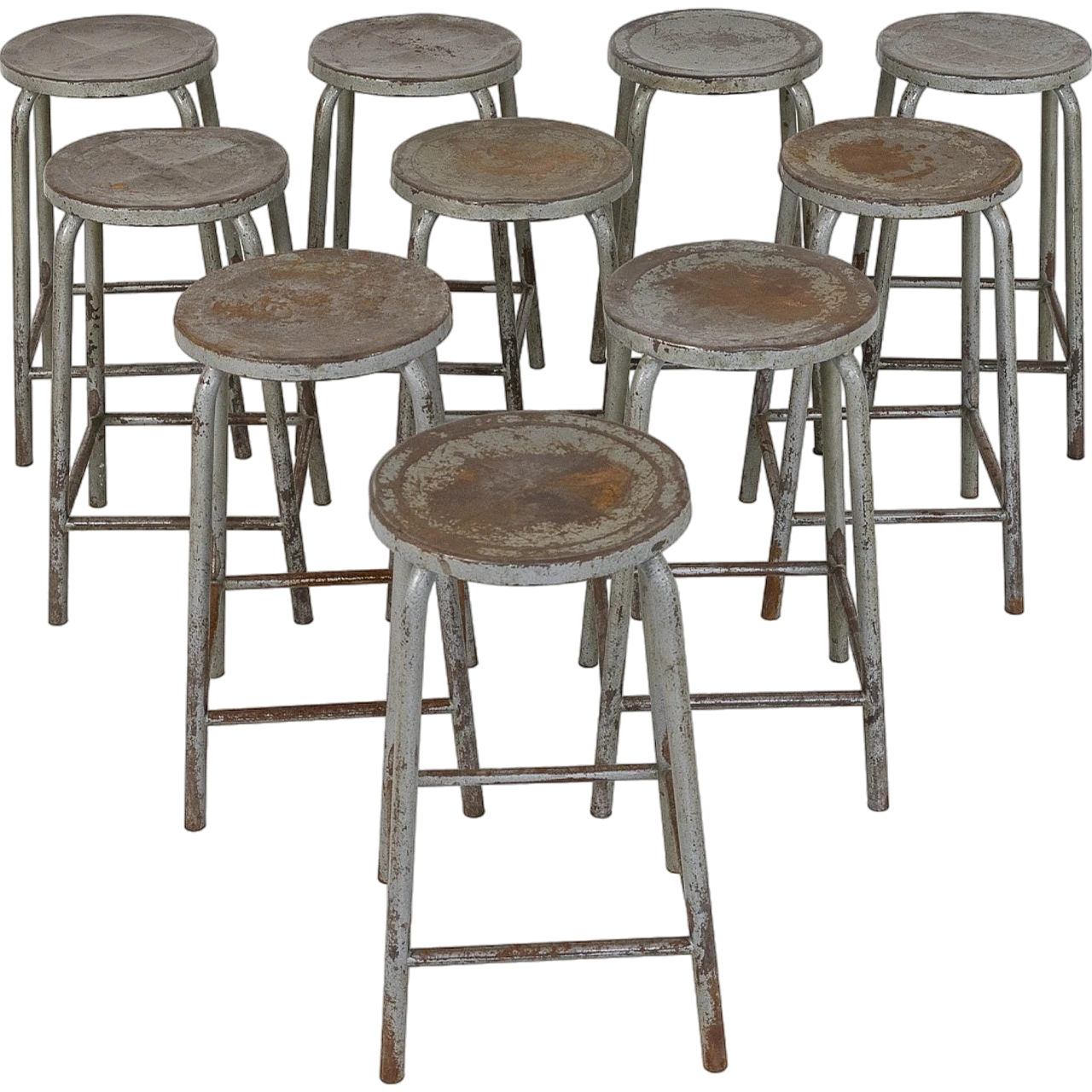 10 Industrial metal stools, 1970s 8