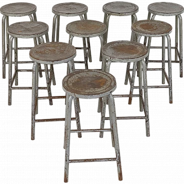 10 Industrial metal stools, 1970s