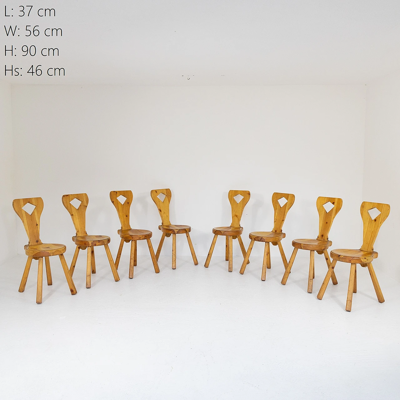 8 Chairs in pine wood, 1970s 1