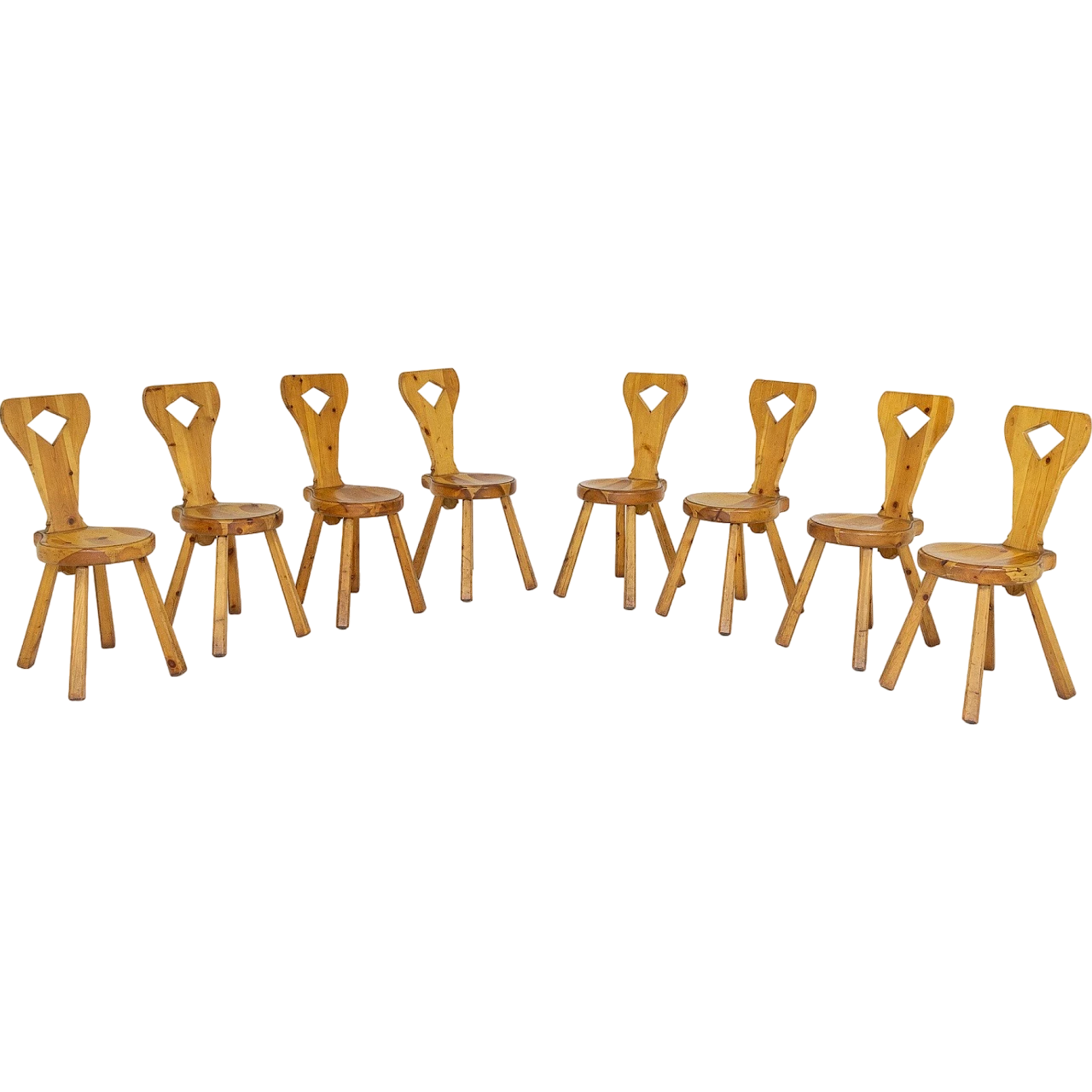 8 Chairs in pine wood, 1970s 12