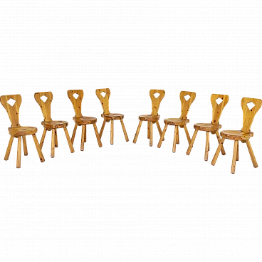 8 Chairs in pine wood, 1970s