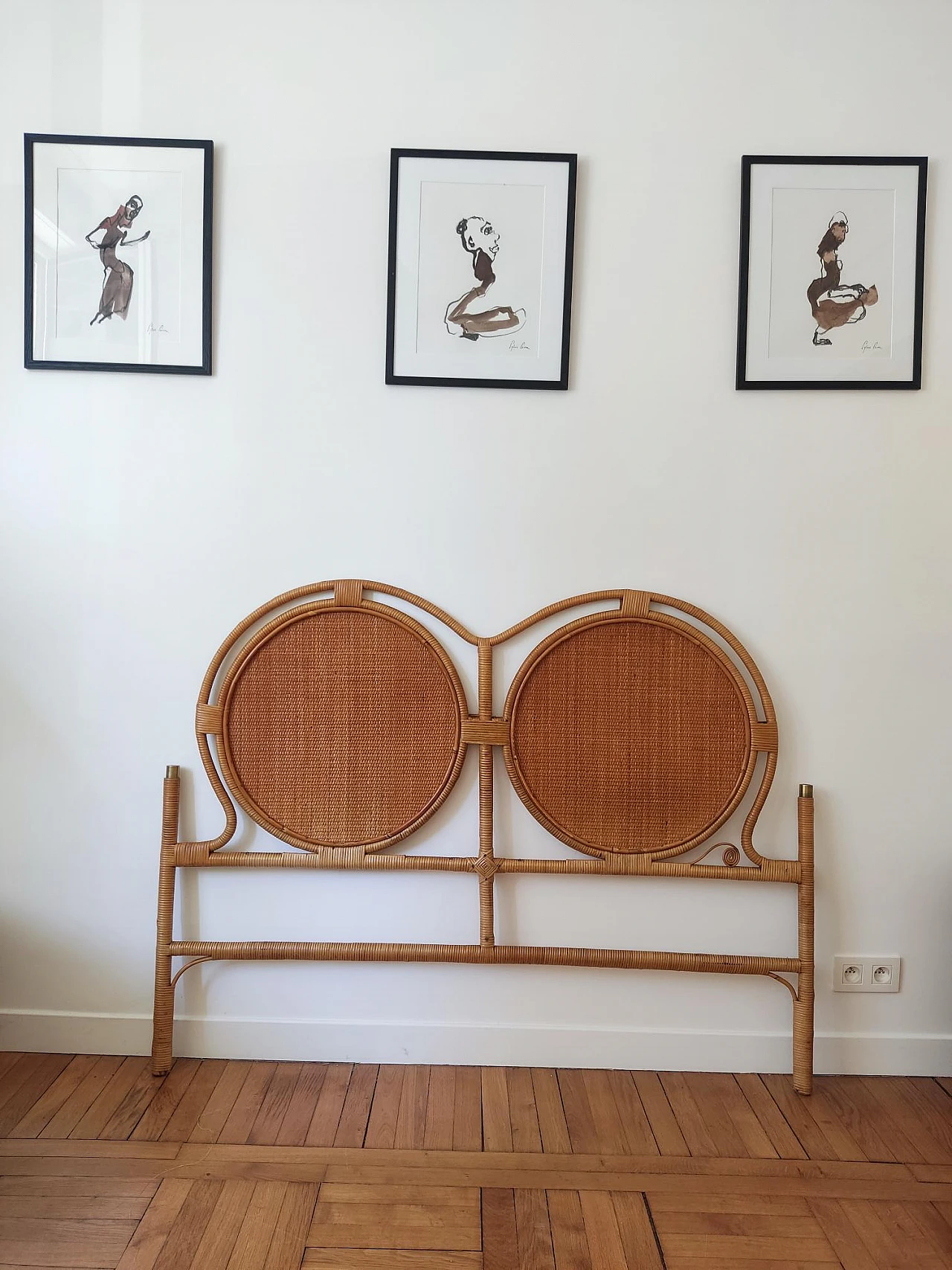 Bamboo and rattan Dal vera attr. double headboard, 1960s 2