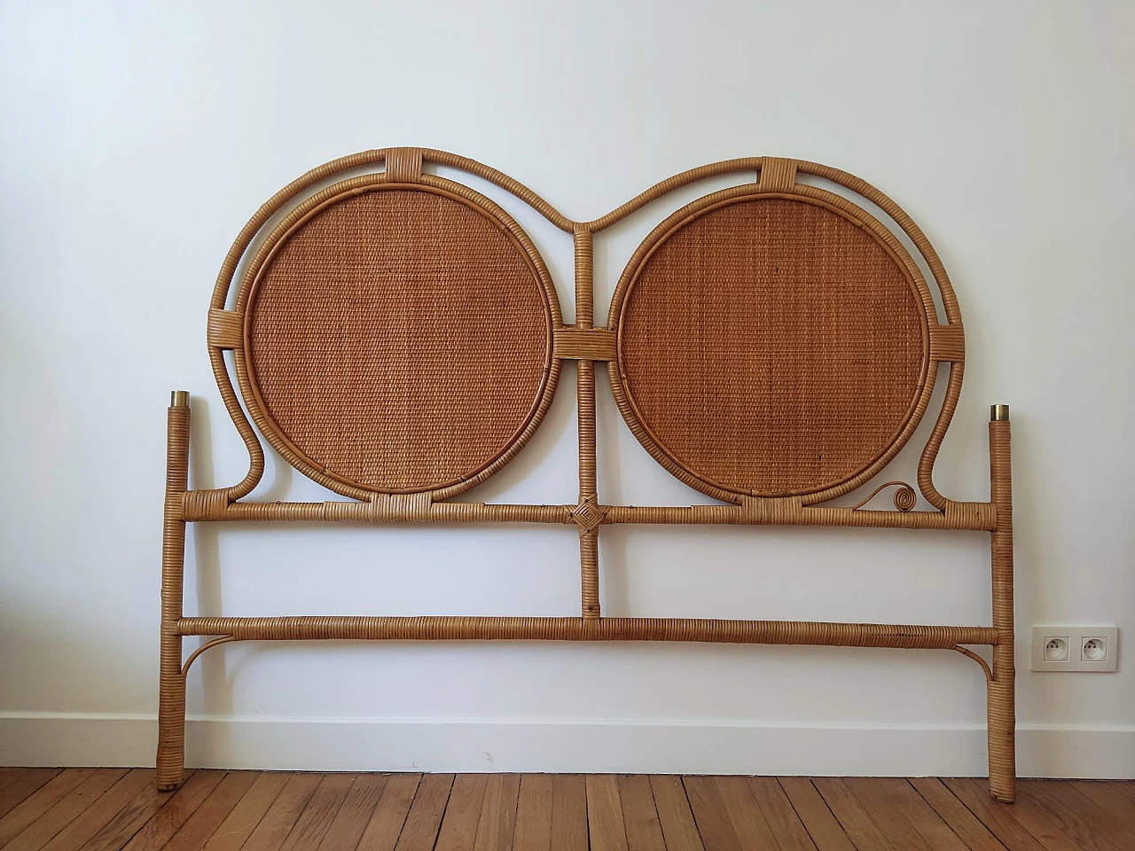 Bamboo and rattan Dal vera attr. double headboard, 1960s 3