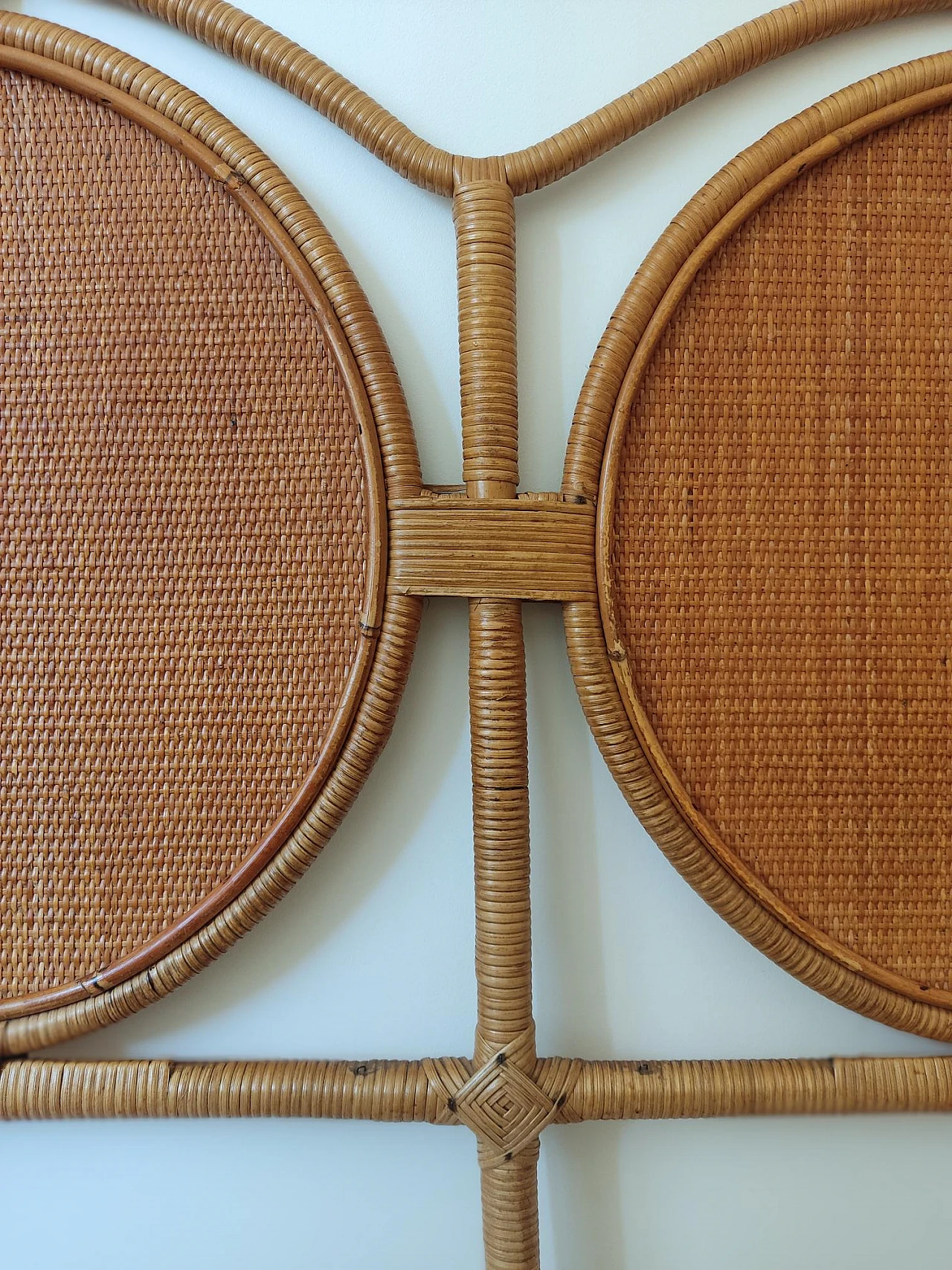 Bamboo and rattan Dal vera attr. double headboard, 1960s 6