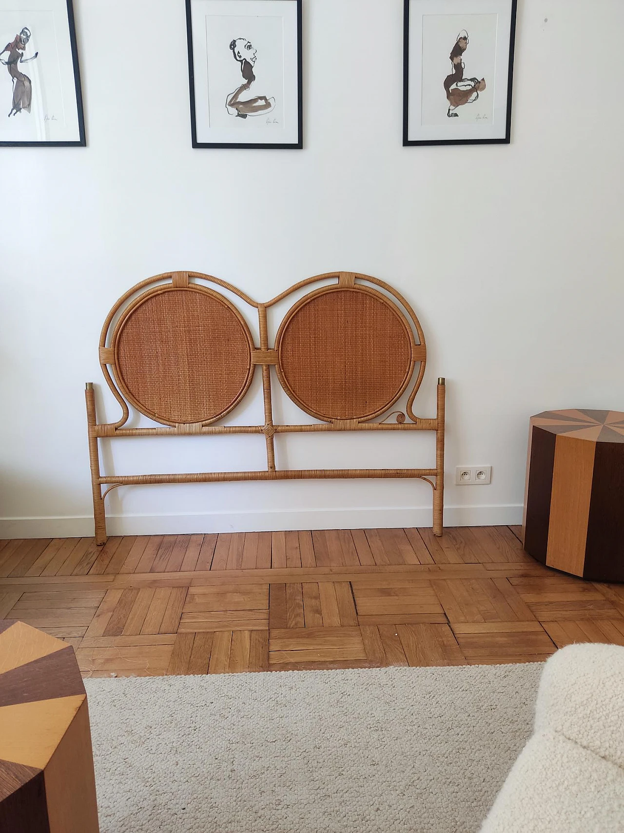 Bamboo and rattan Dal vera attr. double headboard, 1960s 8