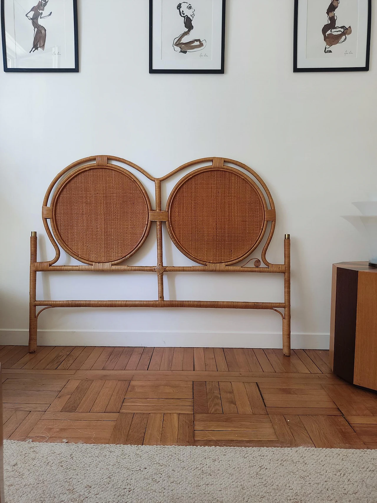 Bamboo and rattan Dal vera attr. double headboard, 1960s 12