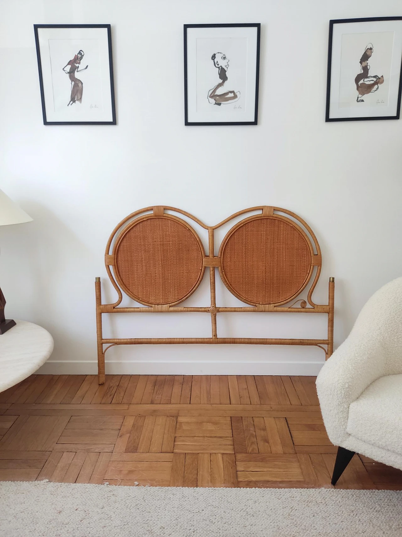 Bamboo and rattan Dal vera attr. double headboard, 1960s 13