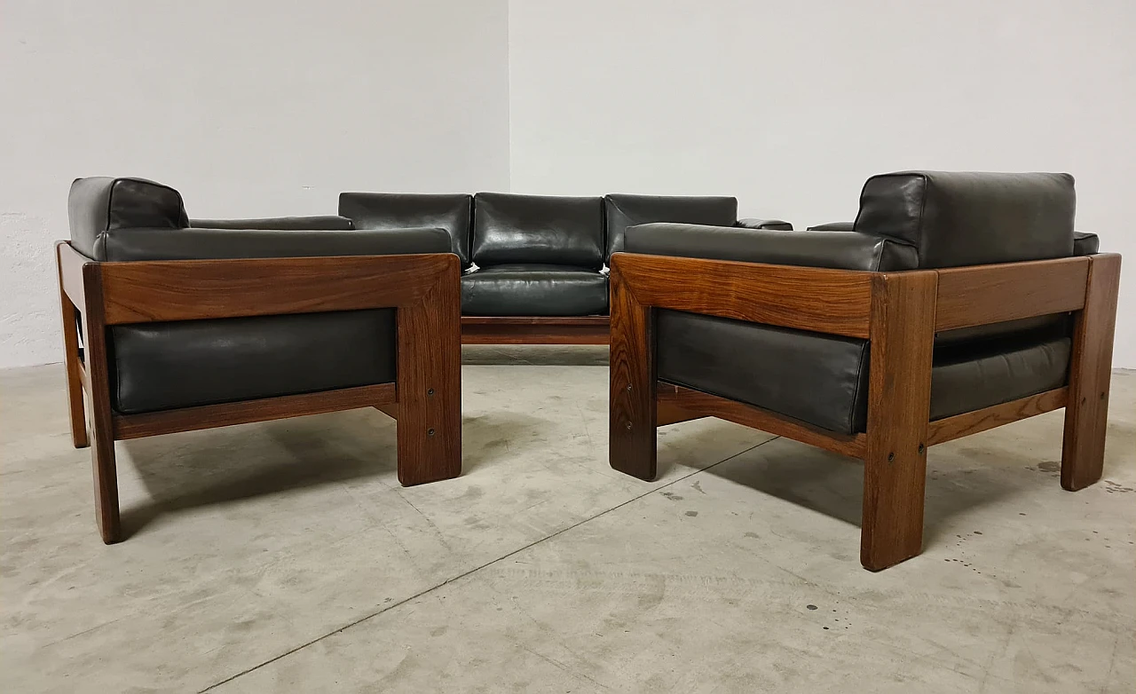 Sofa and 2 armchairs in wood and leather by T.Scarpa for Gavina, 1960s 14