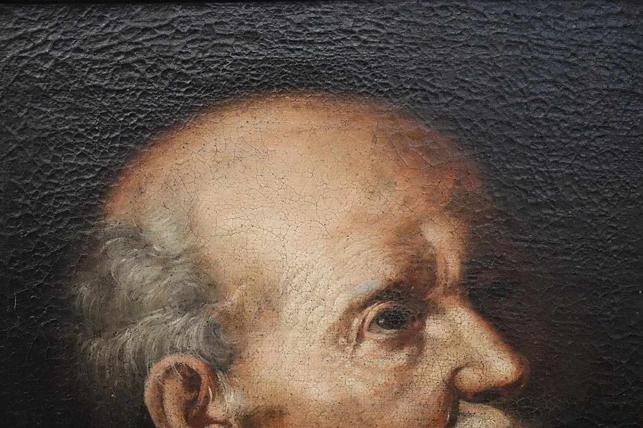 Ancient portrait of an elderly man, oil on canvas from the 1600s 3