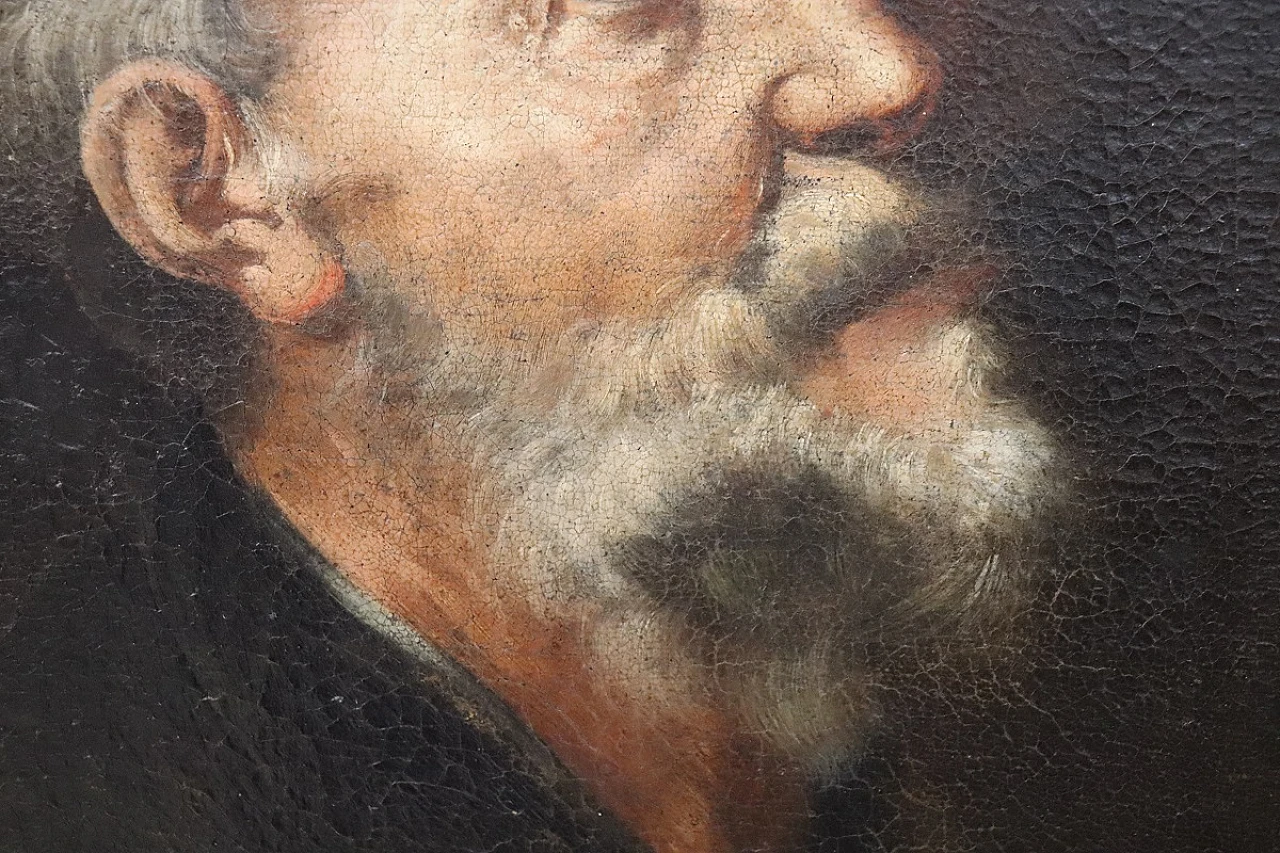 Ancient portrait of an elderly man, oil on canvas from the 1600s 5