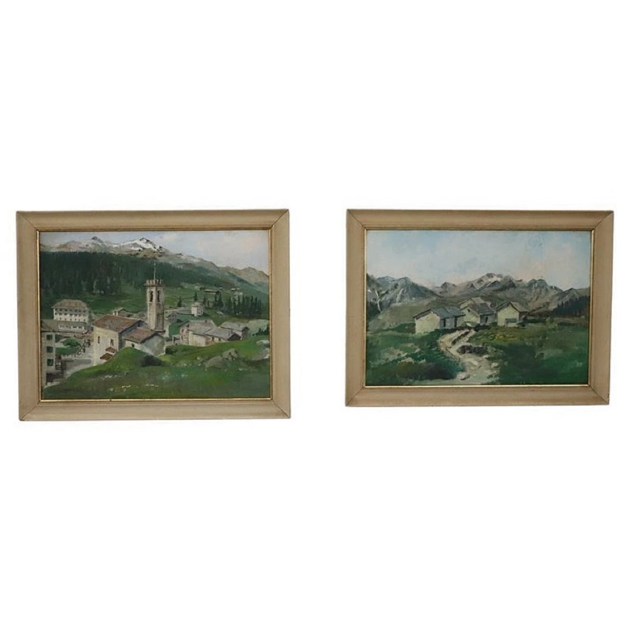 Pair of oil paintings on plywood, 1900s 1