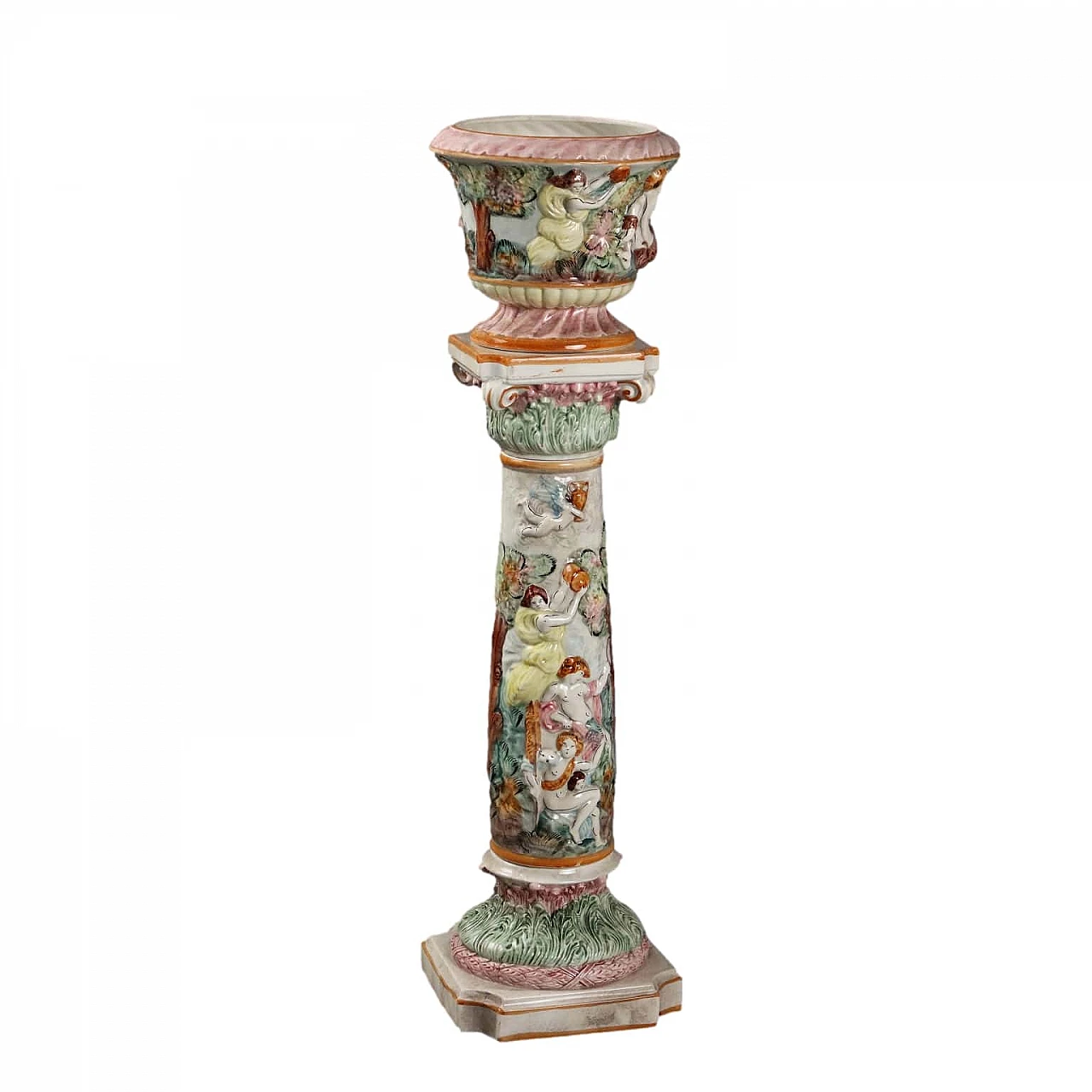 Column with cache pot Capodimonte's ceramic, '900 1