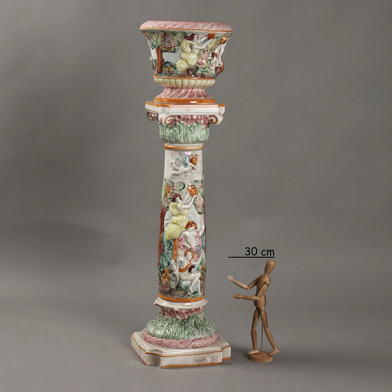 Column with cache pot Capodimonte's ceramic, '900 2