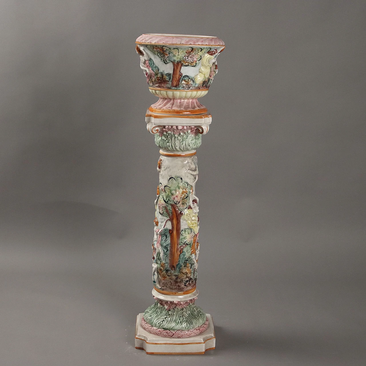 Column with cache pot Capodimonte's ceramic, '900 9