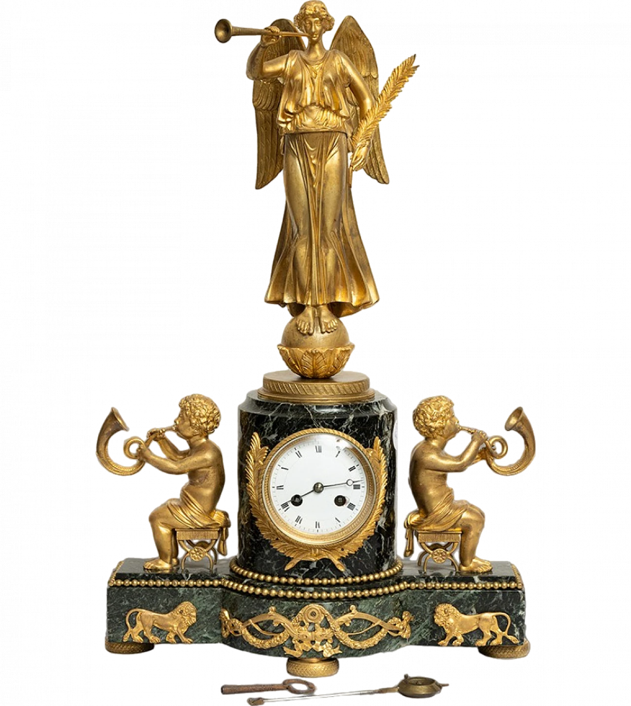 French Napoleon III clock in gilt bronze and marble, 19th century 8