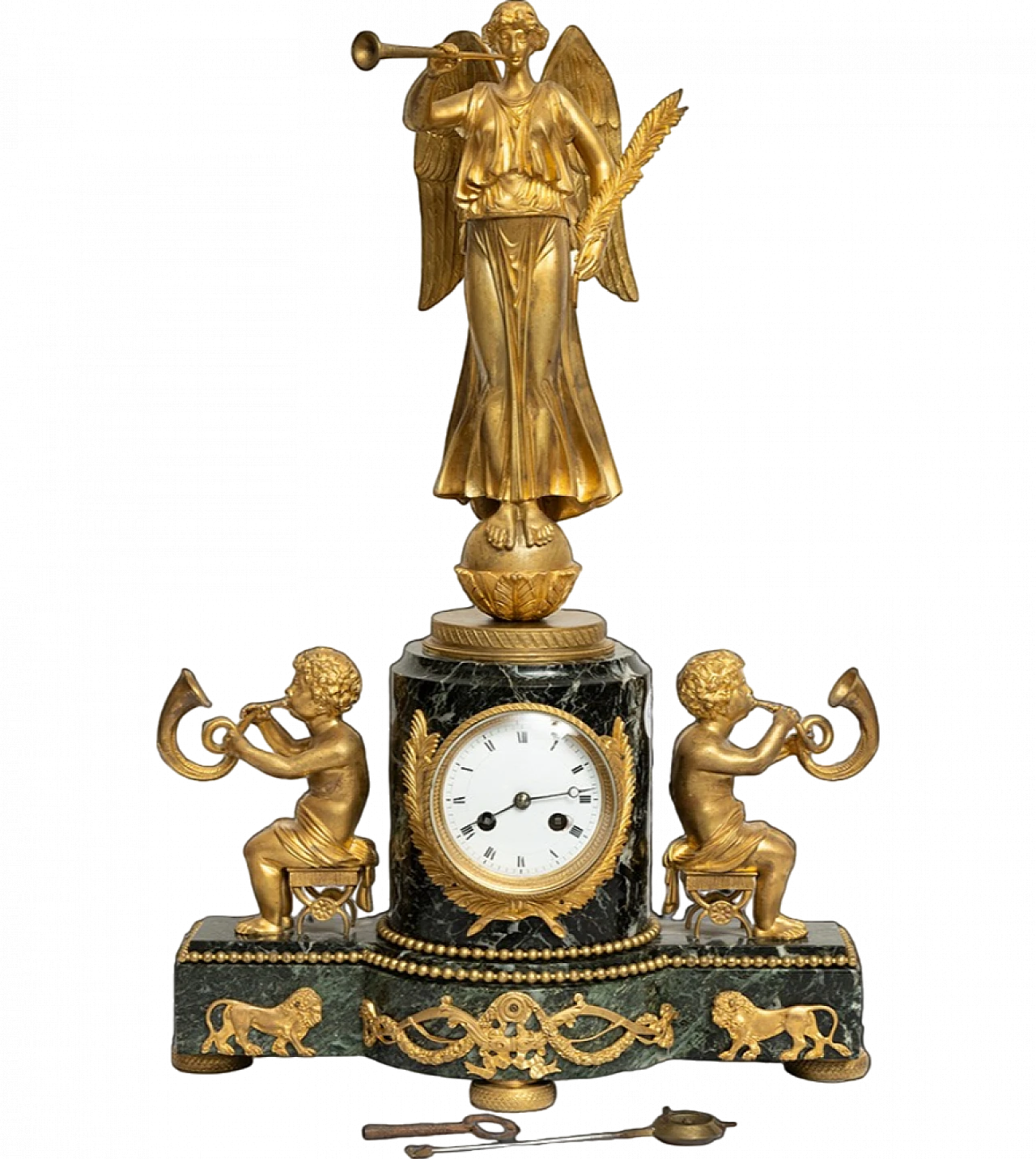 French Napoleon III clock in gilt bronze and marble, 19th century 9