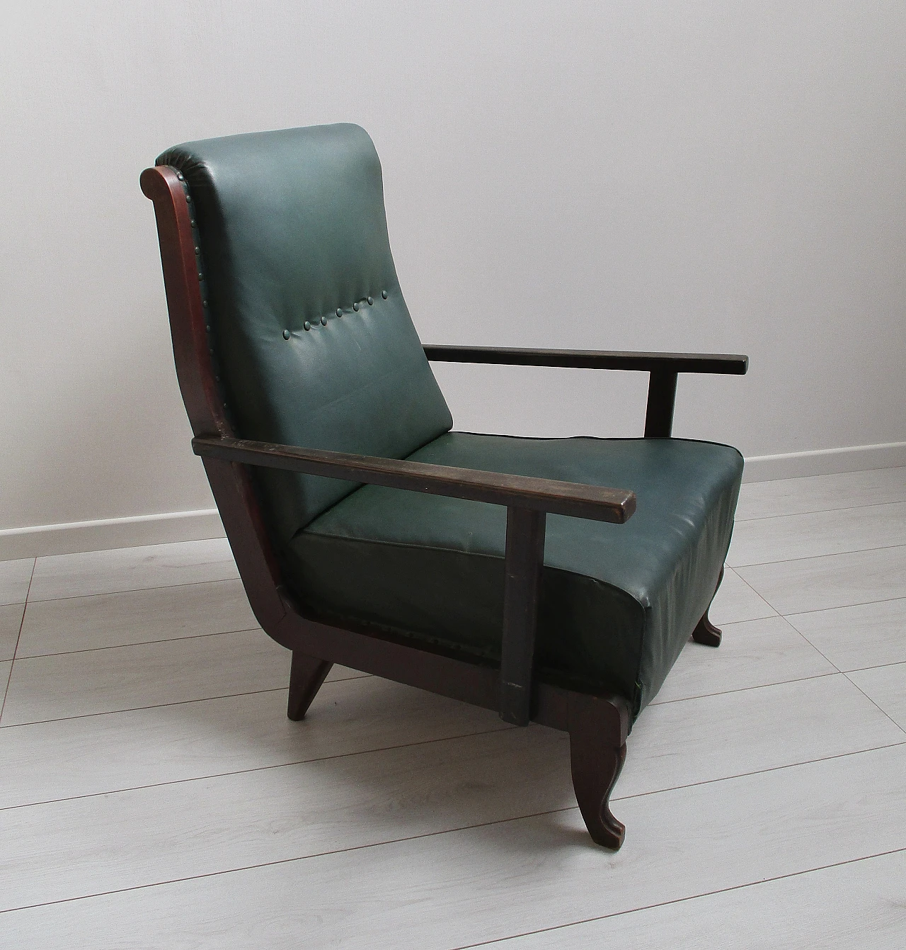 Armchair in beech wood and leatherette, 20th century 1