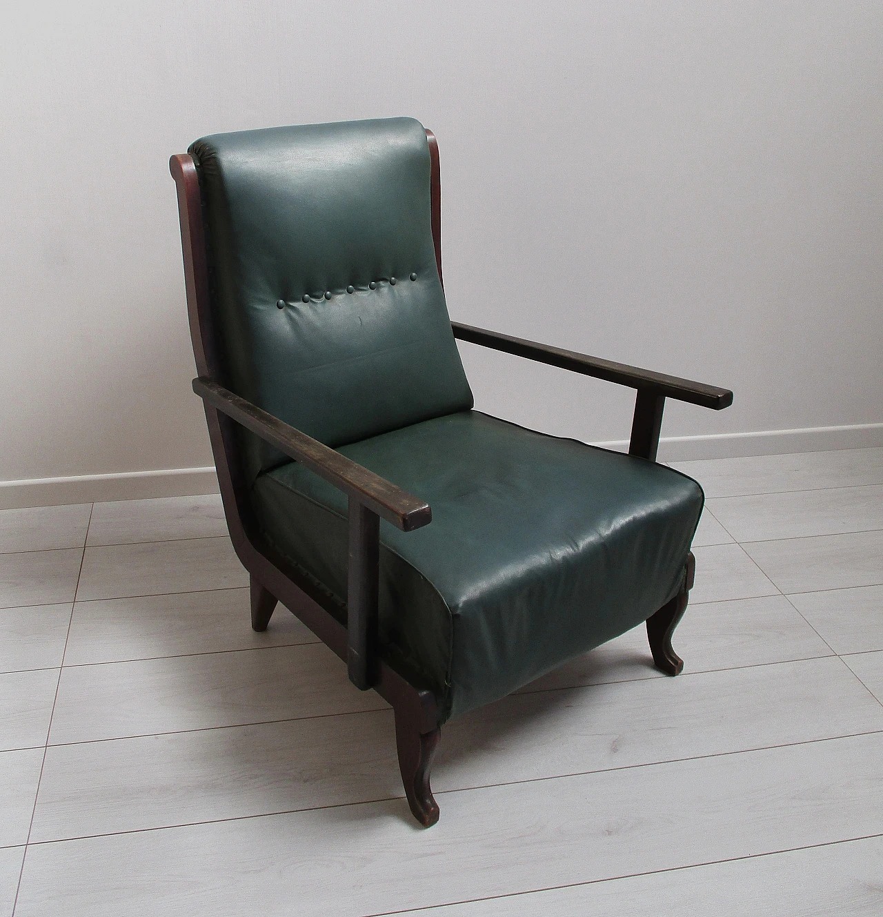 Armchair in beech wood and leatherette, 20th century 2