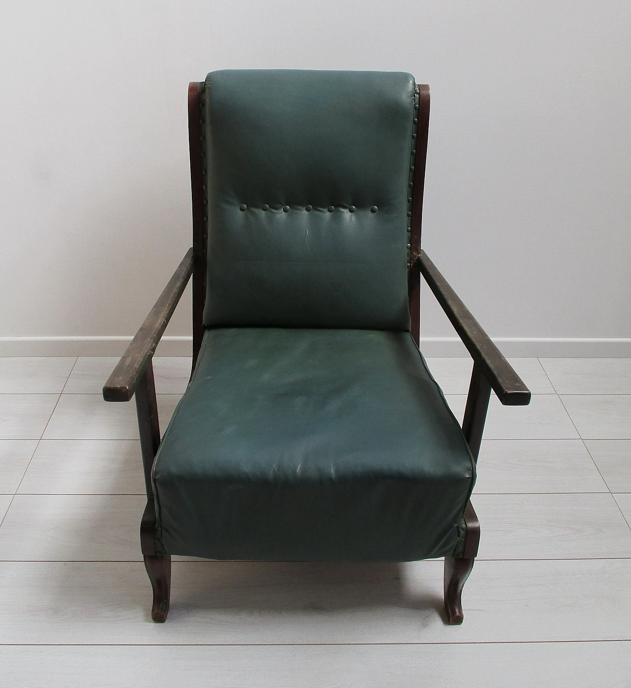 Armchair in beech wood and leatherette, 20th century 3