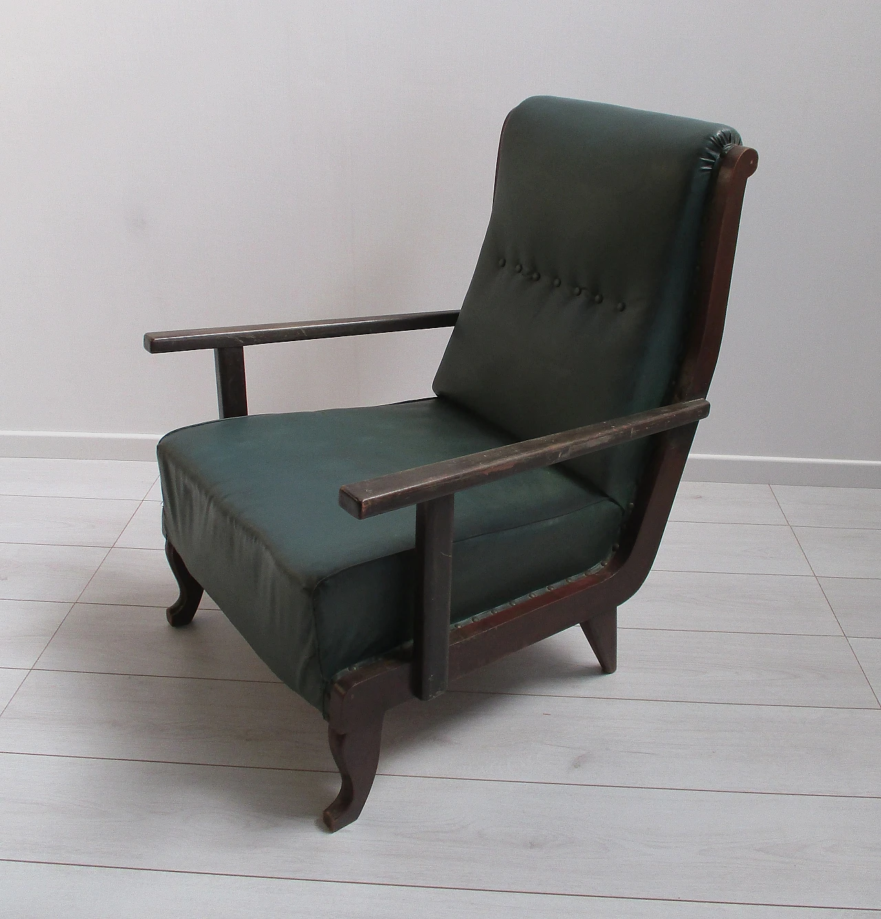 Armchair in beech wood and leatherette, 20th century 4