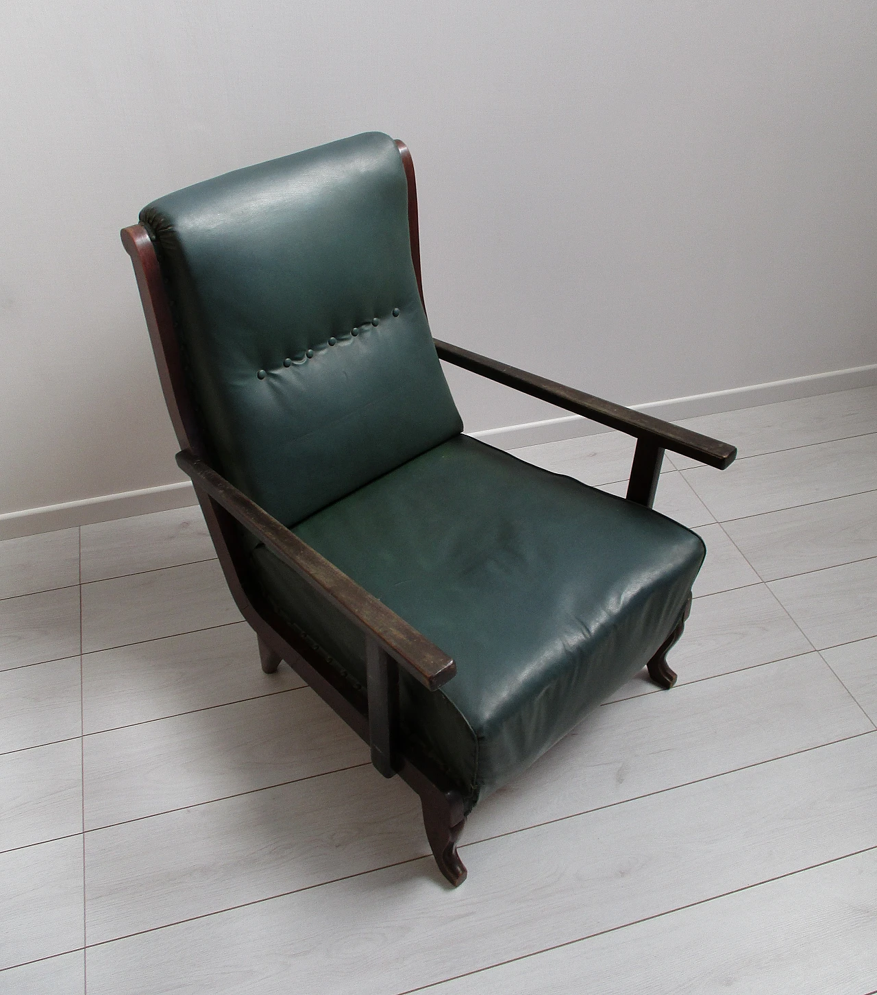 Armchair in beech wood and leatherette, 20th century 5