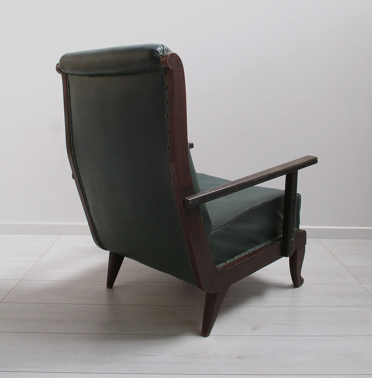 Armchair in beech wood and leatherette, 20th century 6