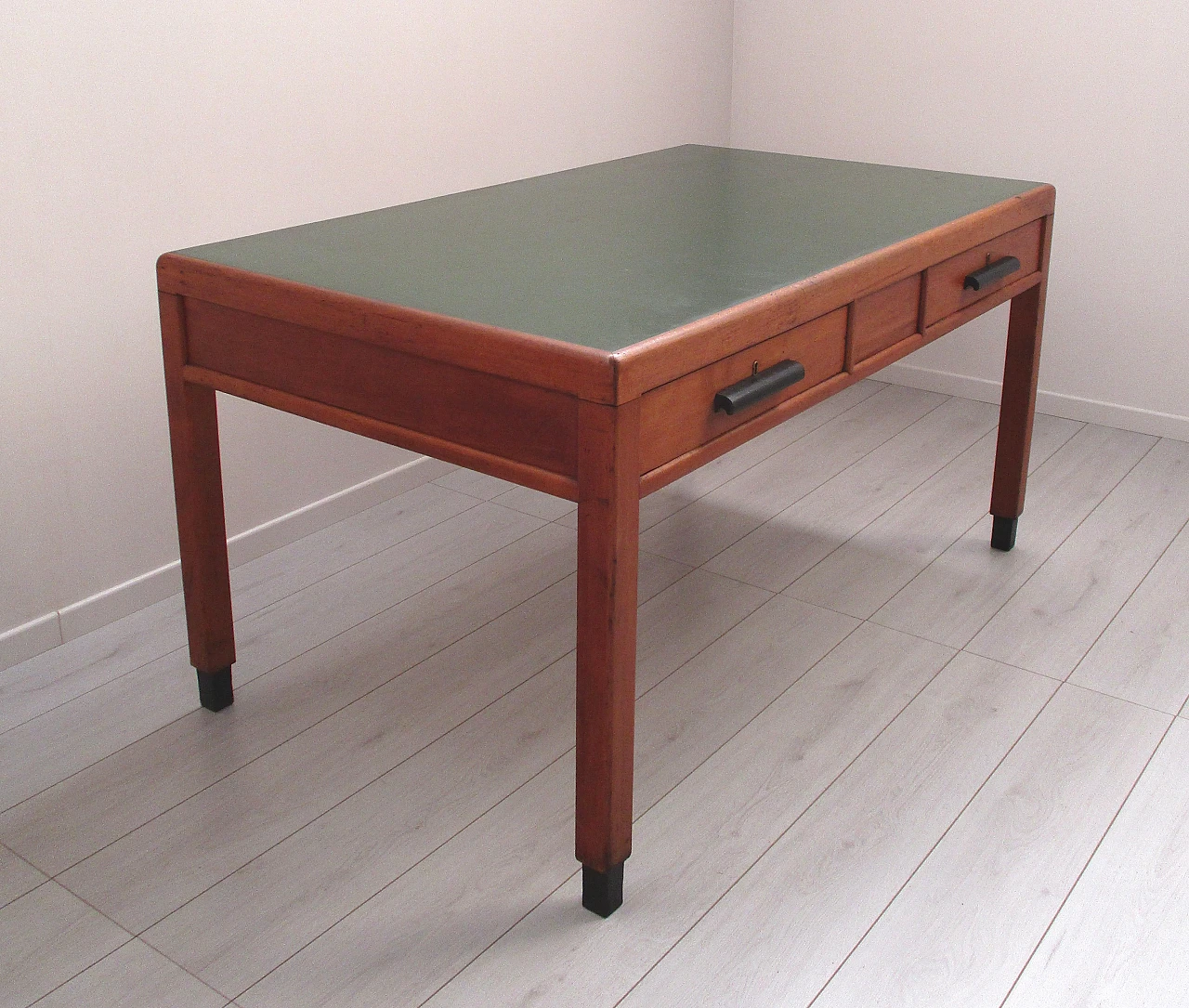 Ministerial office desk in beech wood with green top, 1940s 2