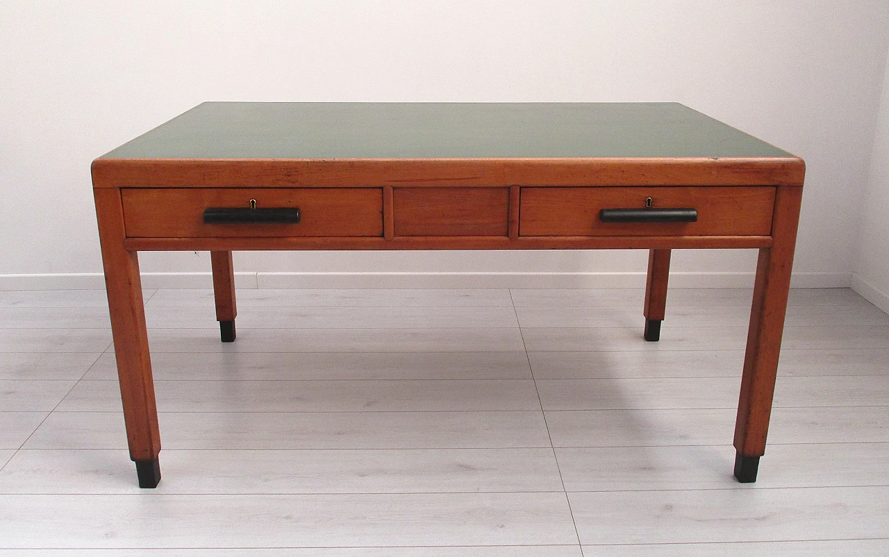 Ministerial office desk in beech wood with green top, 1940s 3