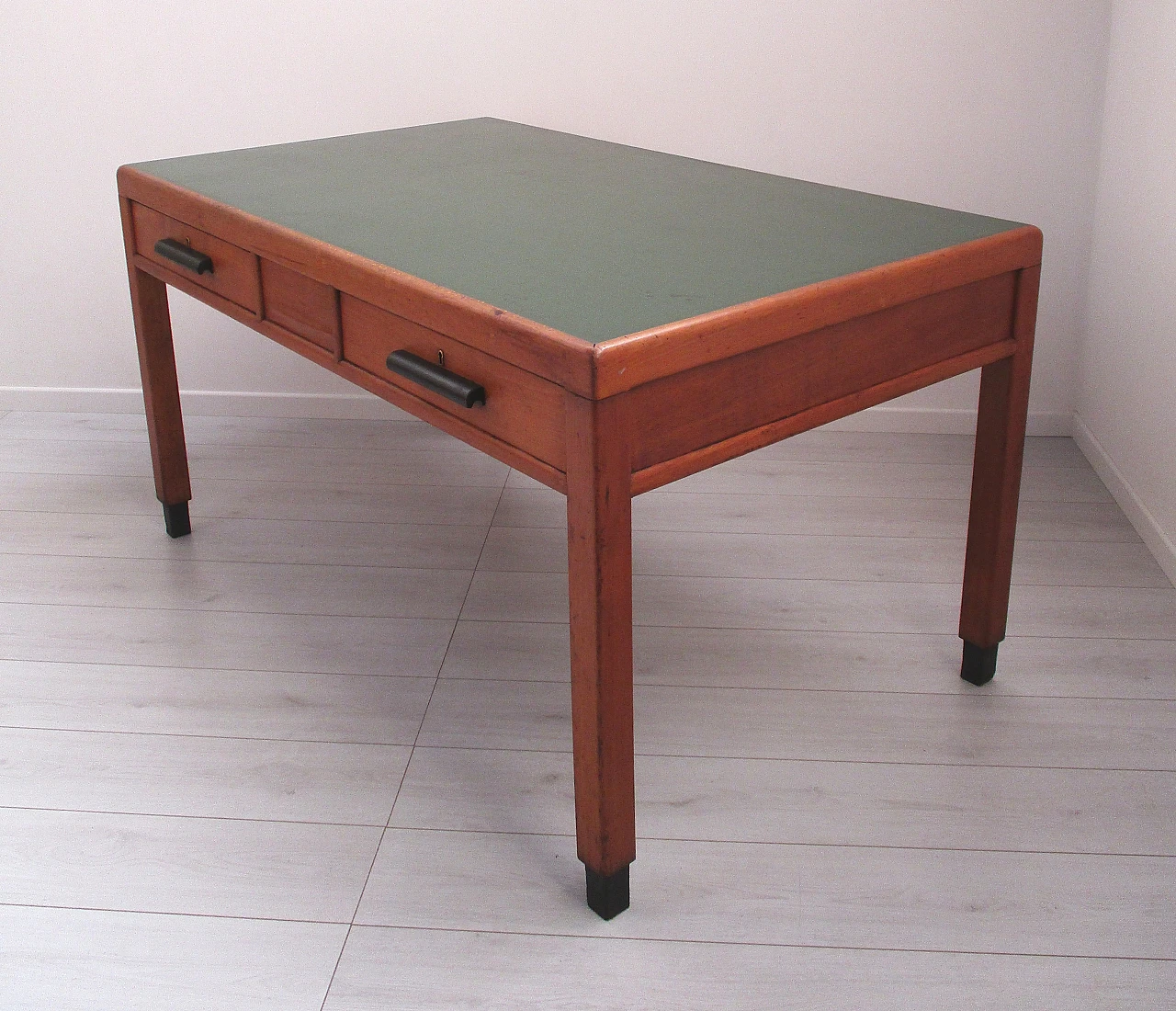 Ministerial office desk in beech wood with green top, 1940s 4