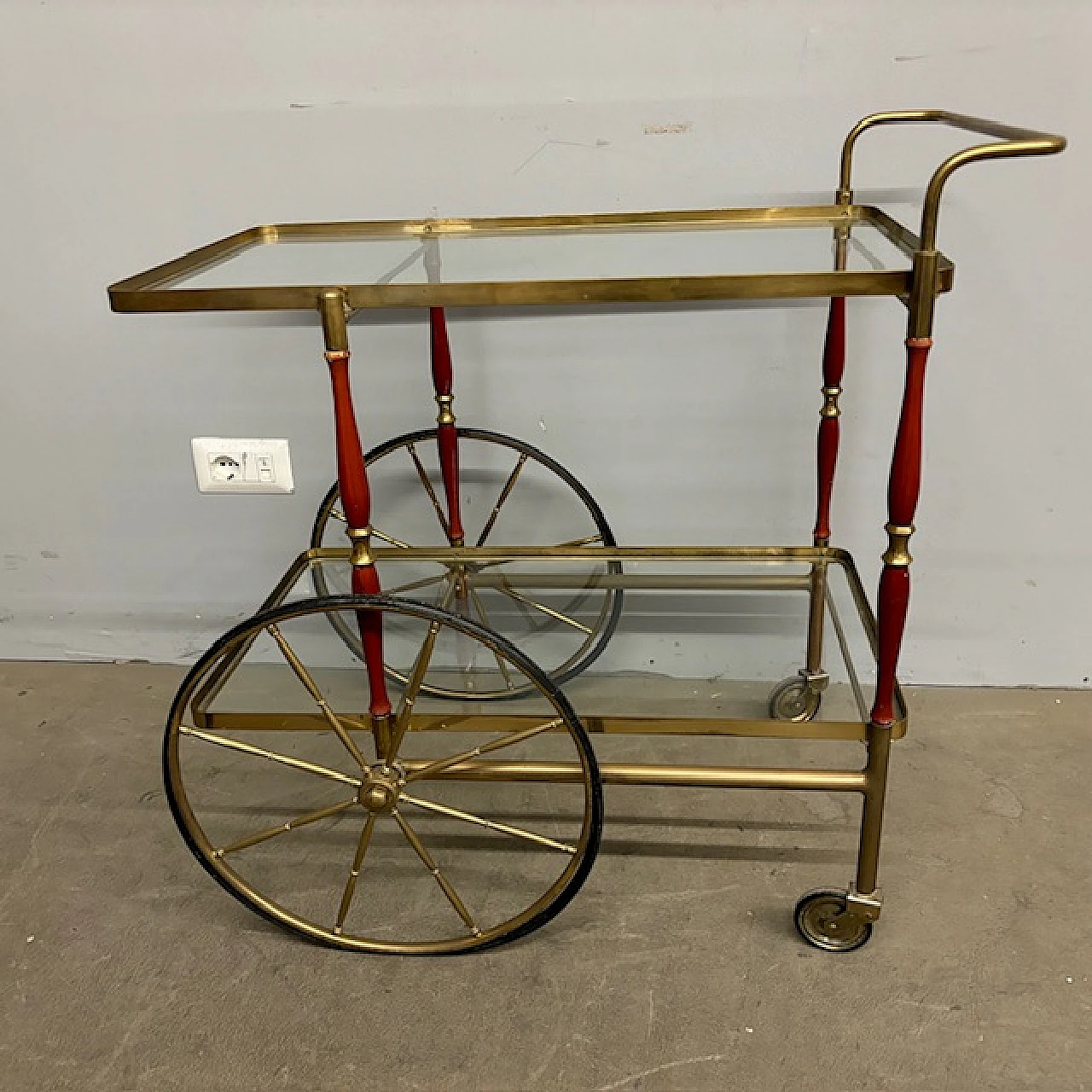 Carrello di Cesare Lacca ottone e rosso, anni '50 1