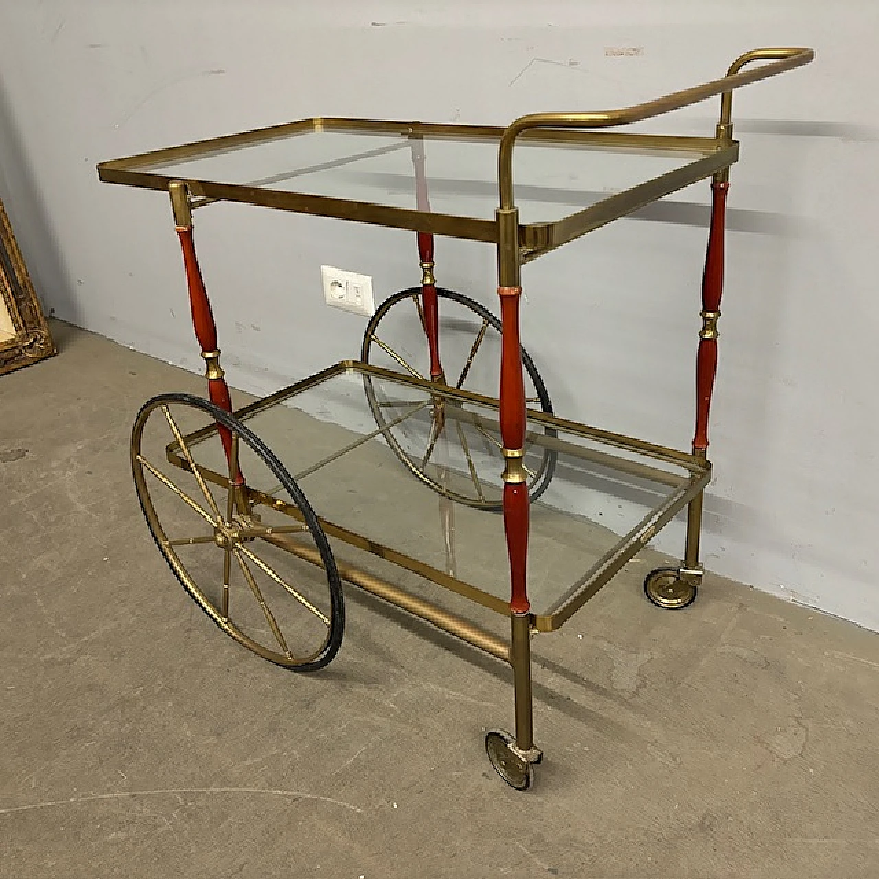 Carrello di Cesare Lacca ottone e rosso, anni '50 2