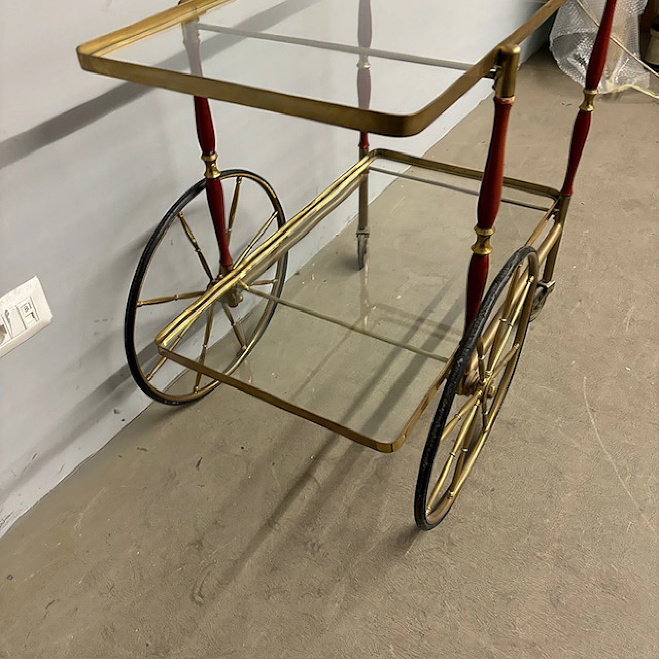 Carrello di Cesare Lacca ottone e rosso, anni '50 8