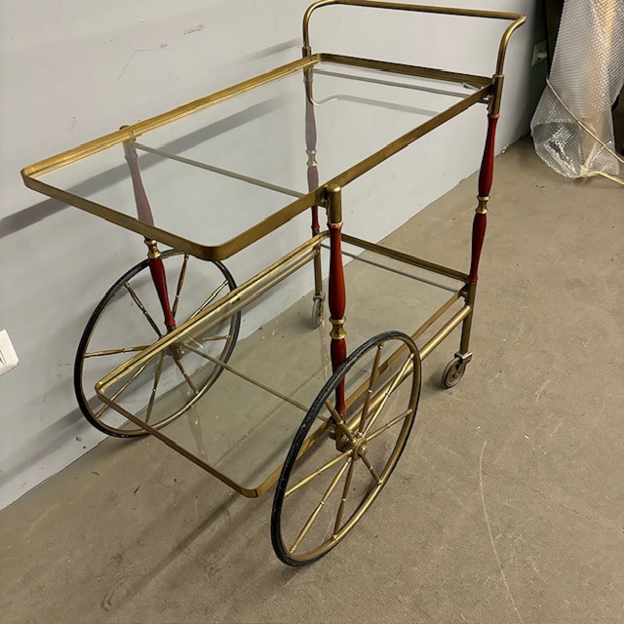 Carrello di Cesare Lacca ottone e rosso, anni '50 10