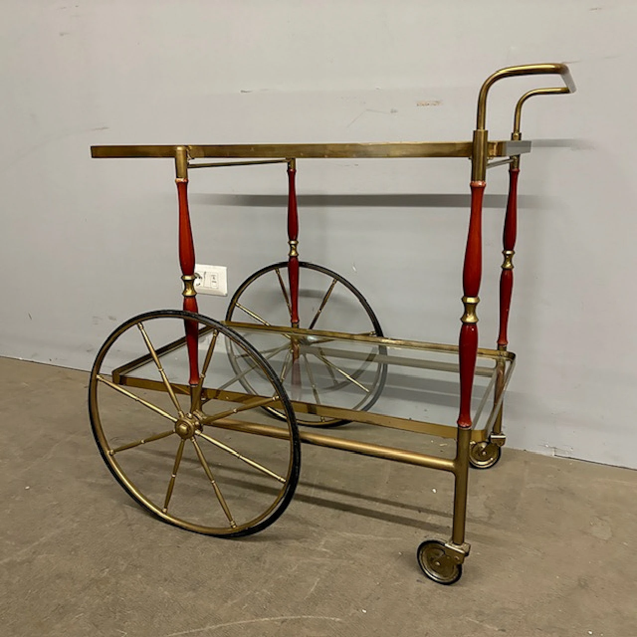 Carrello di Cesare Lacca ottone e rosso, anni '50 11