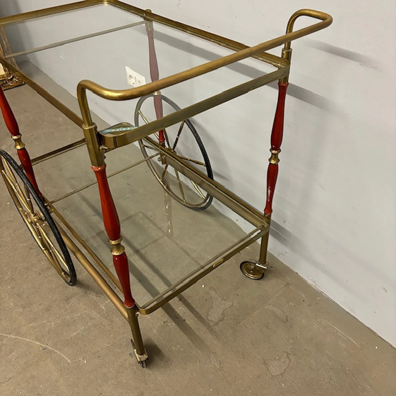 Carrello di Cesare Lacca ottone e rosso, anni '50 12