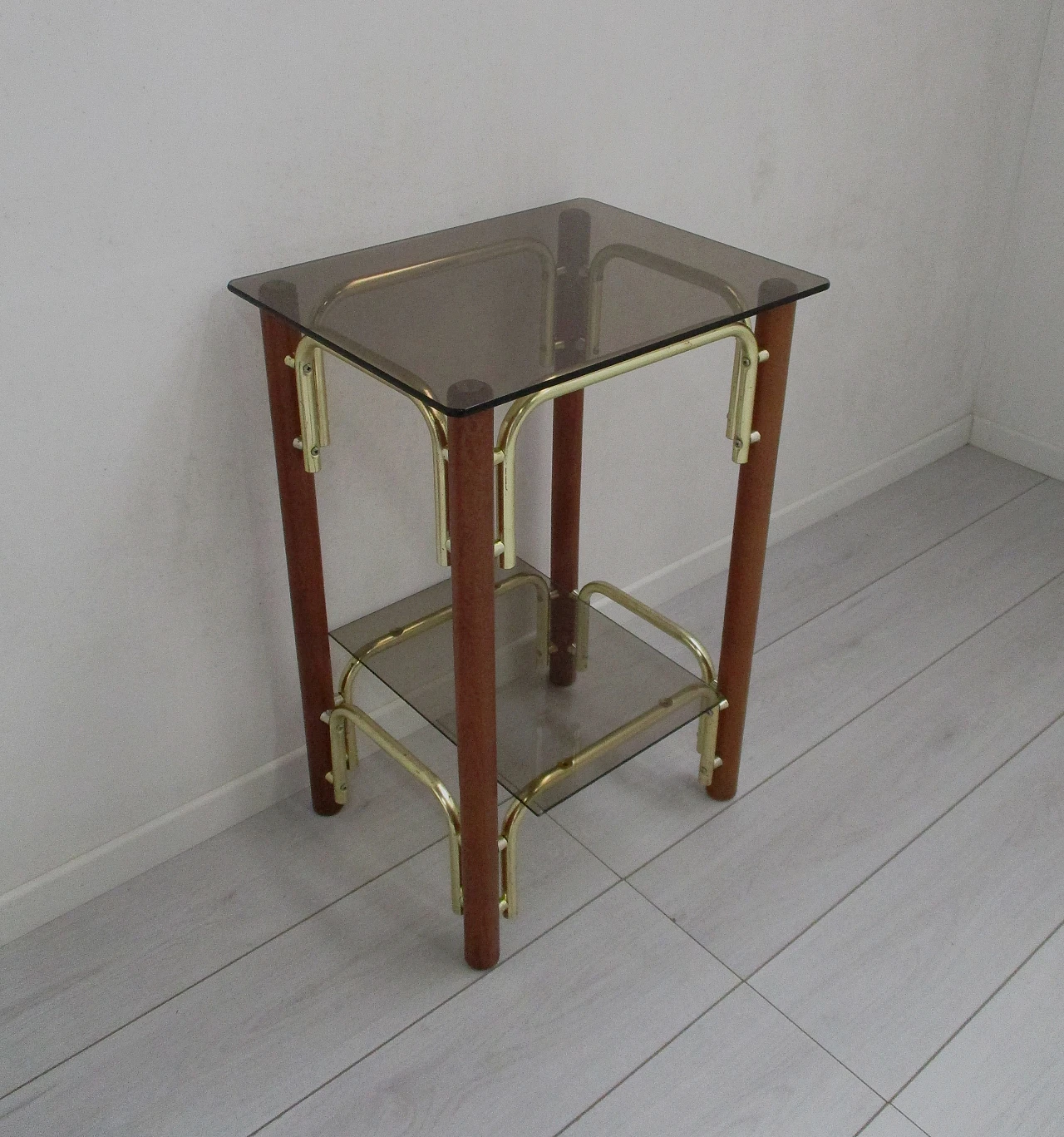 Side table in beech wood, metal and crystal,  1980s 1