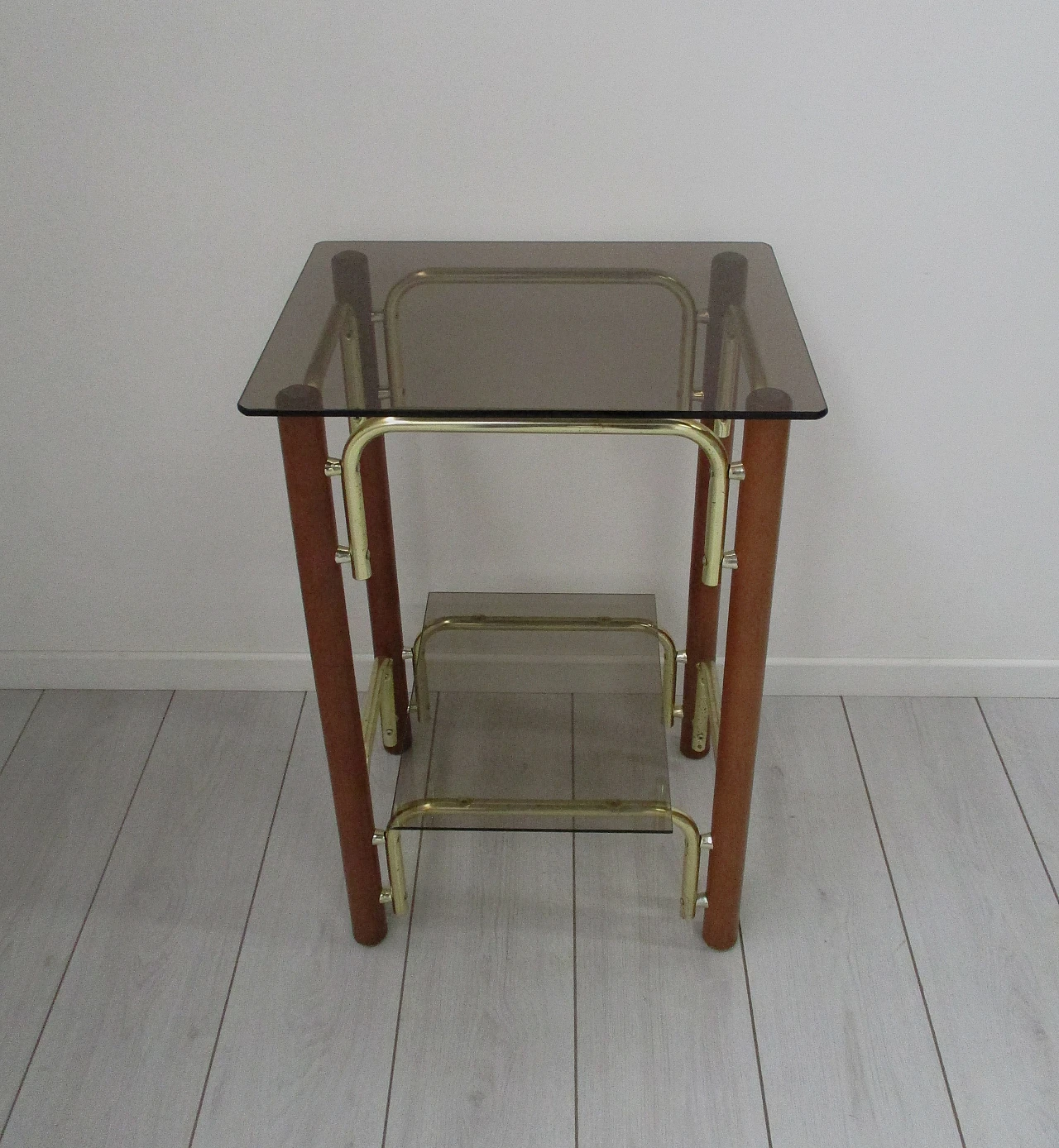 Side table in beech wood, metal and crystal,  1980s 2