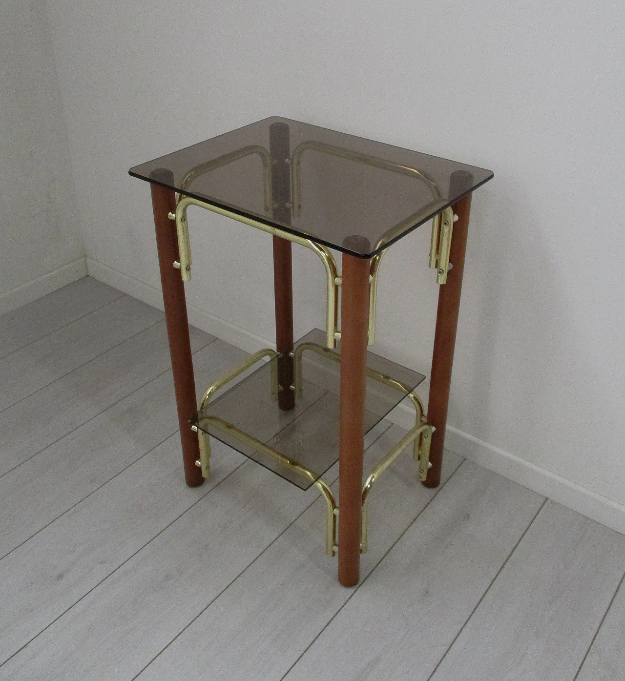 Side table in beech wood, metal and crystal,  1980s 3