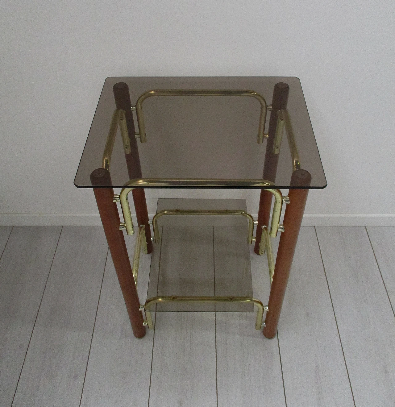 Side table in beech wood, metal and crystal,  1980s 4