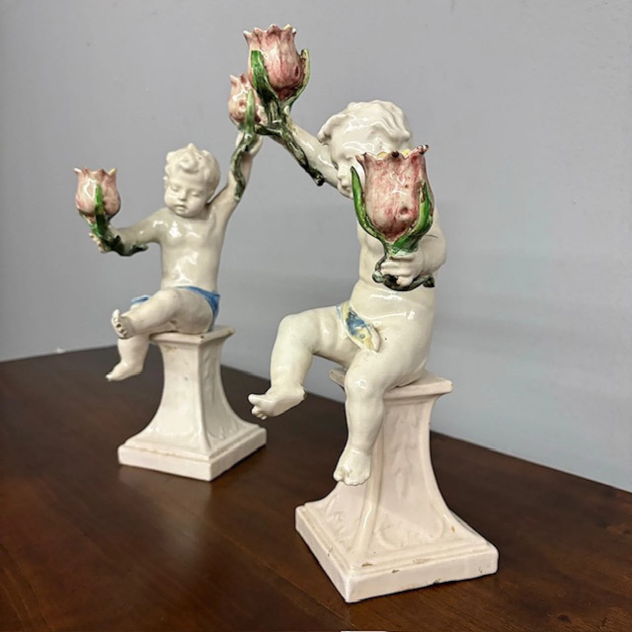 Pair of cherubs candle holders by Angelo Minghetti, late 19th century 1