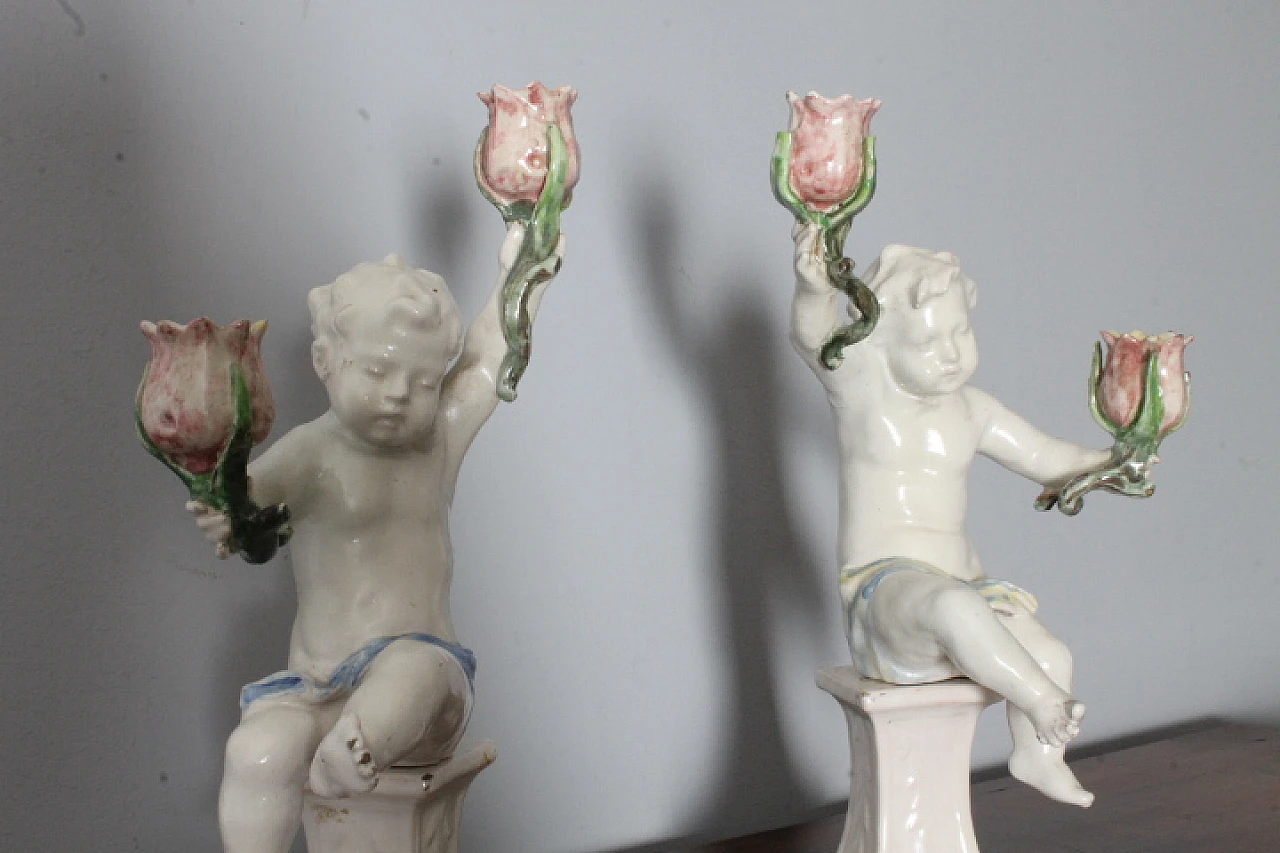 Pair of cherubs candle holders by Angelo Minghetti, late 19th century 2